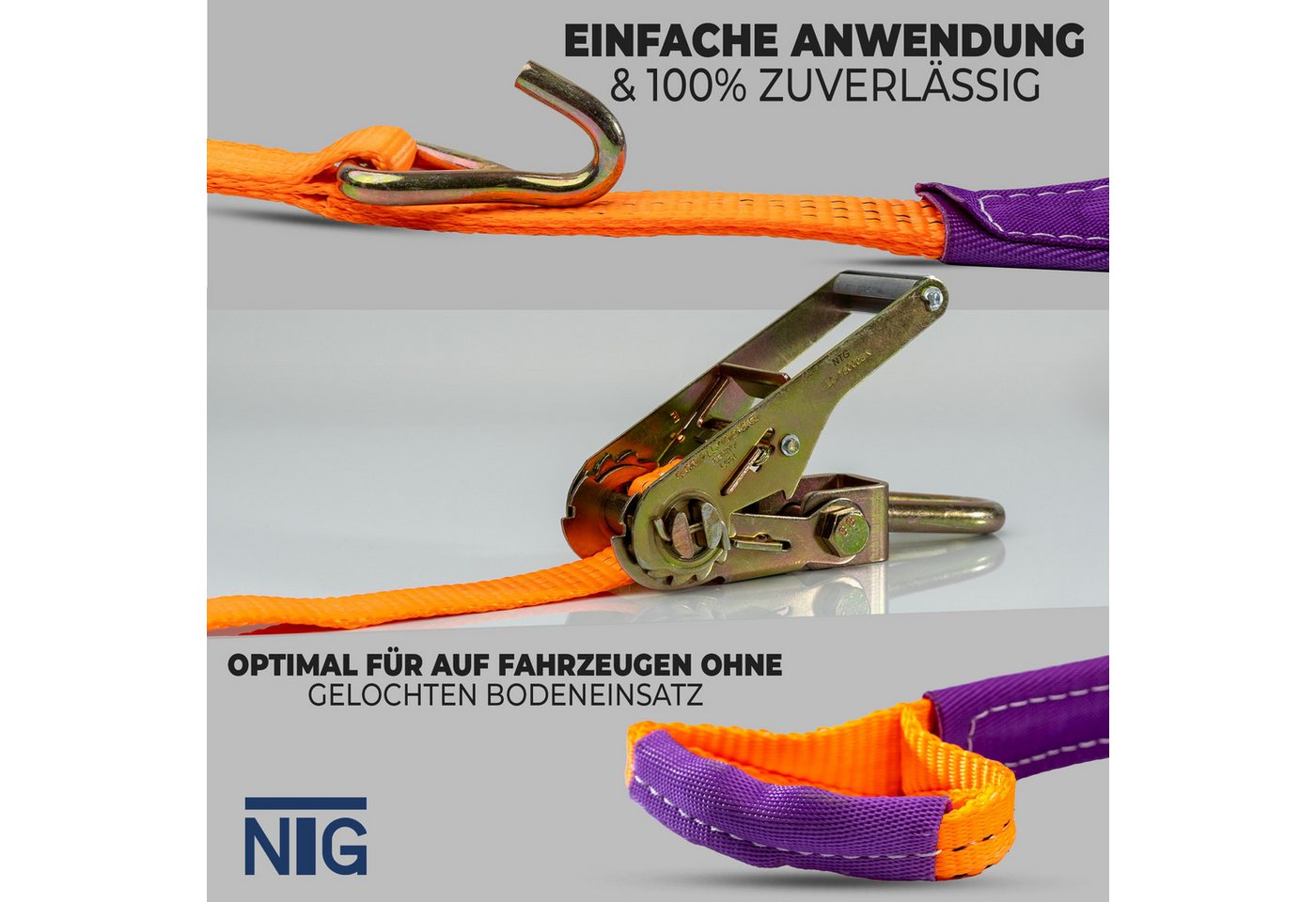 NTG Nutzfahrzeug Technik GmbH Spanngurt Zurrgurt Autotransport 4 Stück Set PKW Radsicherung Gurt Auto NTG (4-St) NACH DIN EN 12195-2 Bild 5