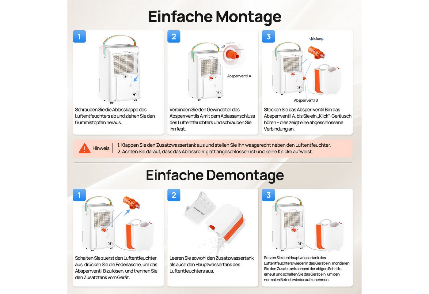 KNKA PRO Luftentfeuchter 10 L Wassertank mit Ablaufschlauch für KNKA PRO Luftentfeuchter, Tank 10 l, für Keller, Schlafzimmer, Badezimmer & Haus
