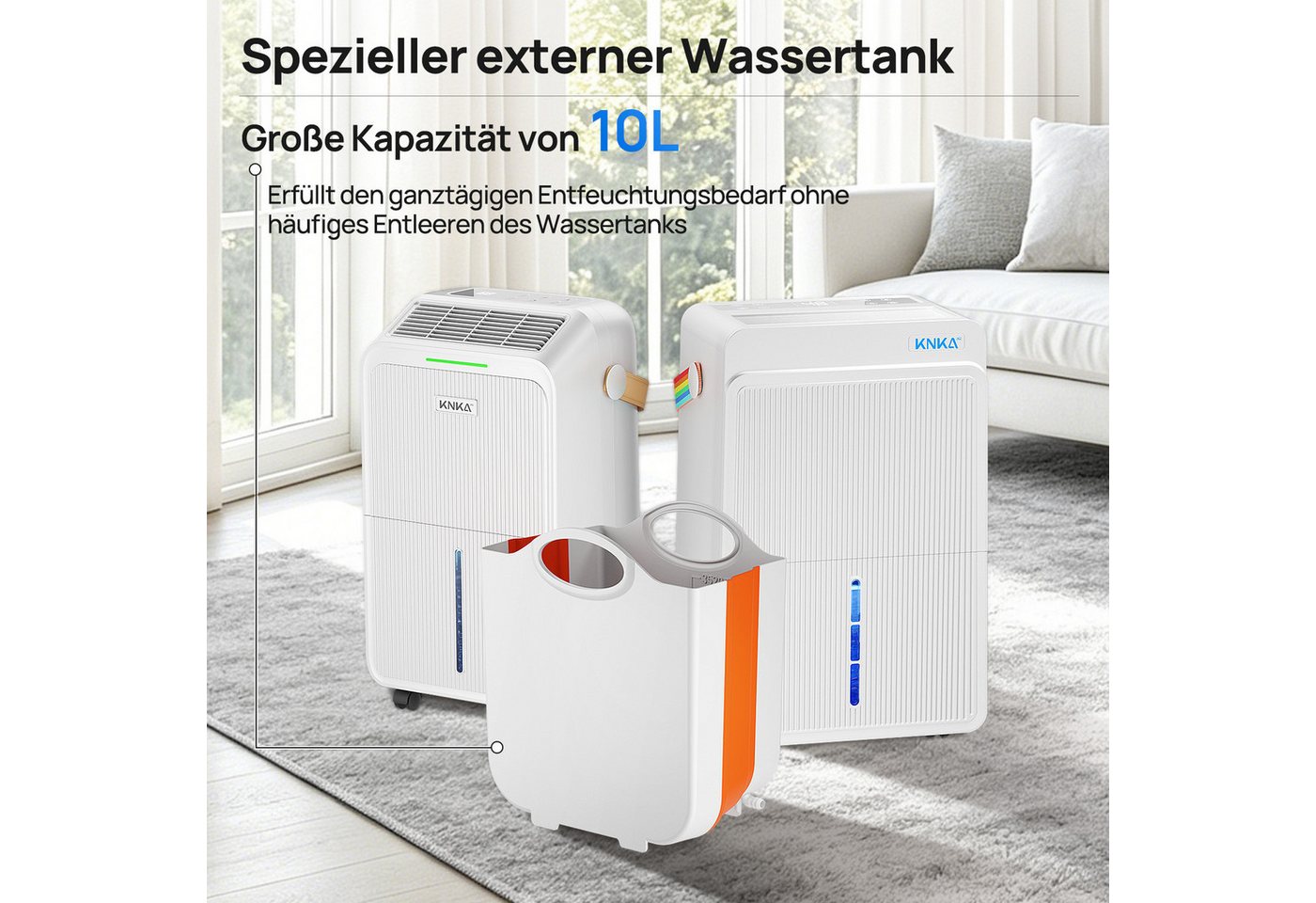 KNKA PRO Luftentfeuchter 10 L Wassertank mit Ablaufschlauch für KNKA PRO Luftentfeuchter, Tank 10 l, für Keller, Schlafzimmer, Badezimmer & Haus Bild 2