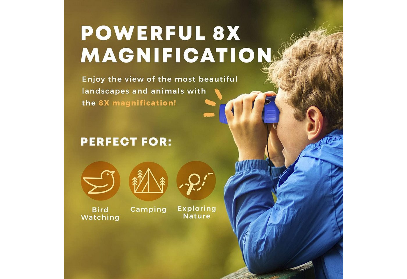 ibettertec 8x21 Kinderfernglas,Outdoor-Spielzeug Fernglas für Kinder,Blau Kinderfernglas (Mit Kompass, Lupe und Reinigungstuch, für Kinder 3-12 Jahre, Geschenk)
