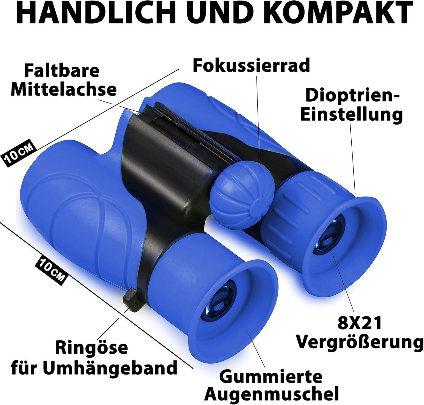 ibettertec 8x21 Kinderfernglas,Outdoor-Spielzeug Fernglas für Kinder,Blau Kinderfernglas (Mit Kompass, Lupe und Reinigungstuch, für Kinder 3-12 Jahre, Geschenk) Bild 5
