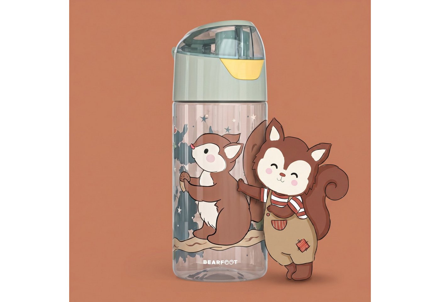 BEARFOOT Trinkflasche Trinkflasche Kinder, leichte Wasserflasche-Eichhörnchen sage