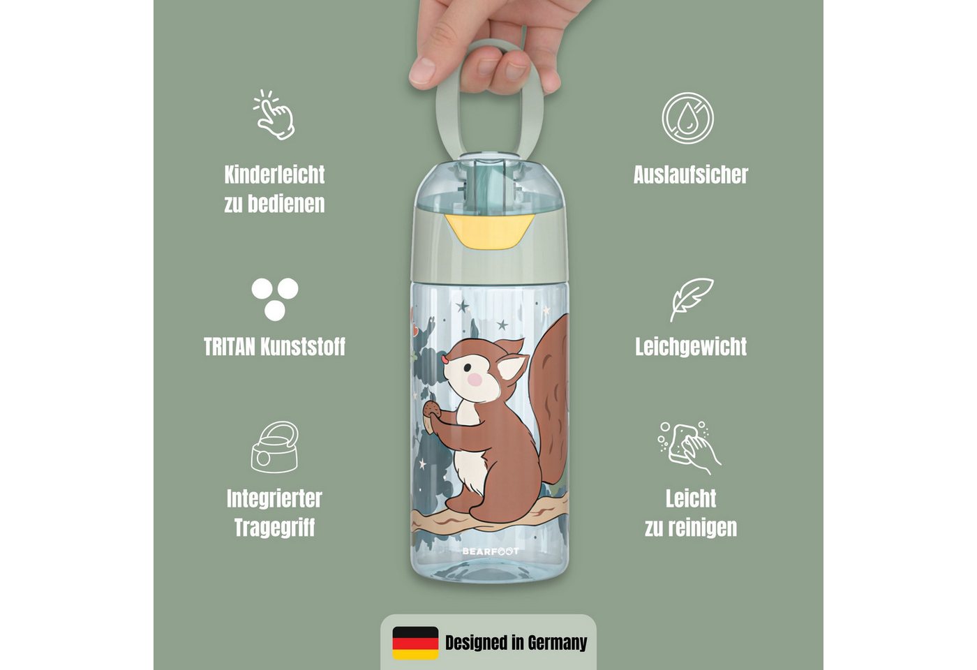 BEARFOOT Trinkflasche Trinkflasche Kinder, leichte Wasserflasche-Eichhörnchen sage Bild 2