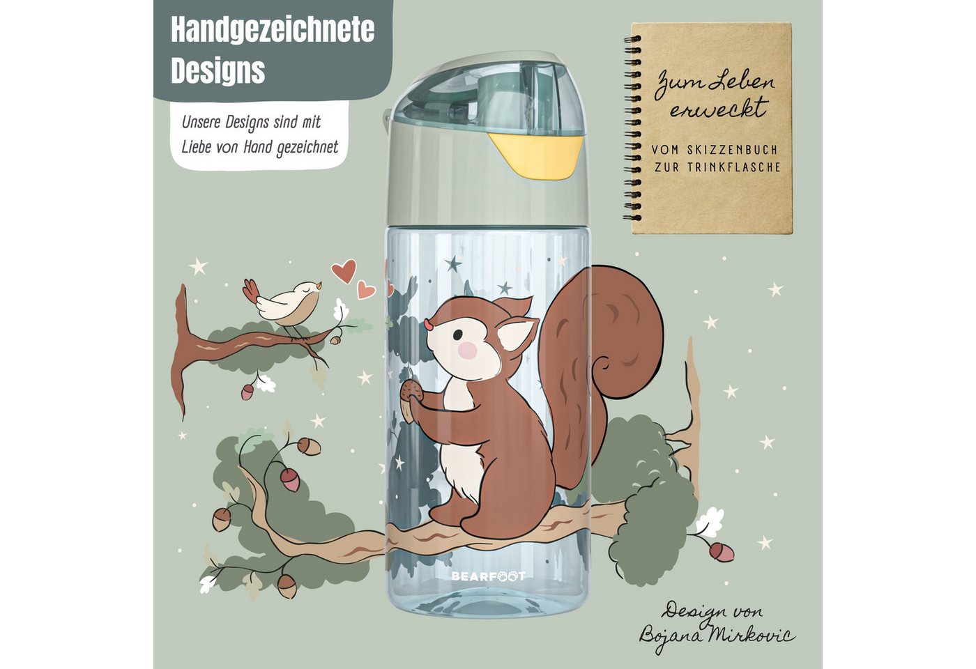 BEARFOOT Trinkflasche Trinkflasche Kinder, leichte Wasserflasche-Eichhörnchen sage Bild 3