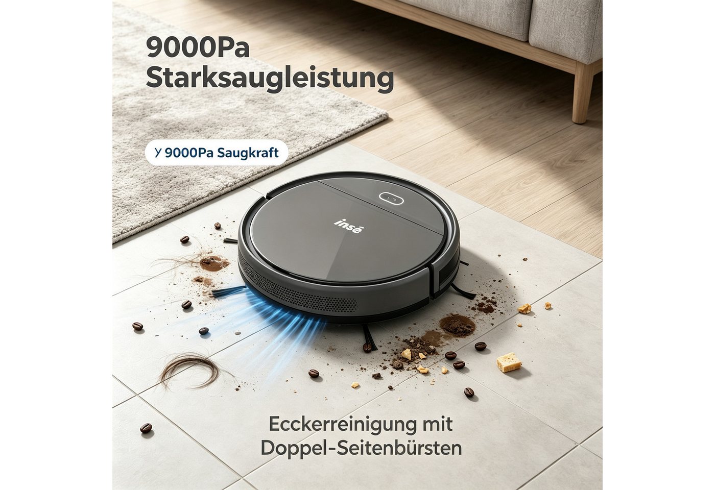 MIBODE Bürstsauger E3 PLUS Saugroboter Grau mit Fernbedienung, Sensoren & Seitenbürsten, Anti-Sturz-Sensoren, Hinderniserkennung, flaches Design Bild 3