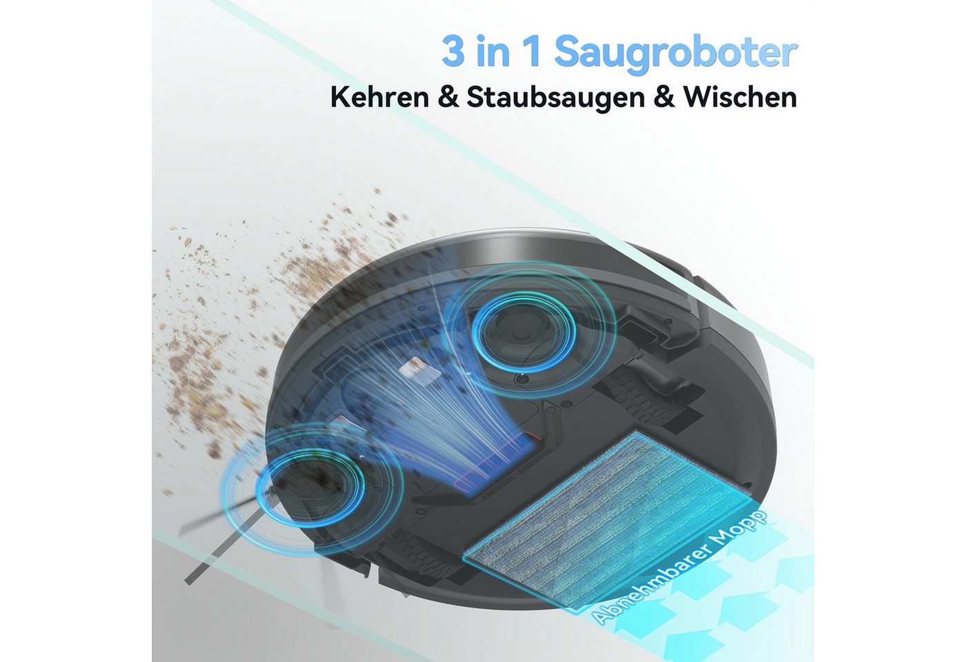 MIBODE Bürstsauger E3 PLUS Saugroboter Grau mit Fernbedienung, Sensoren & Seitenbürsten, Anti-Sturz-Sensoren, Hinderniserkennung, flaches Design Bild 4