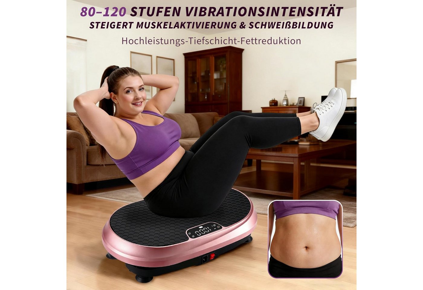 Nettlife Vibrationsplatte 3D 9 Trainingsprogramme 199 Intensitätsstufen 2 Bändern Fernbedienung, 200 W, Vibration Plate Bluetooth Fitnessgeräte Zuhause Max. Belastung 150 KG