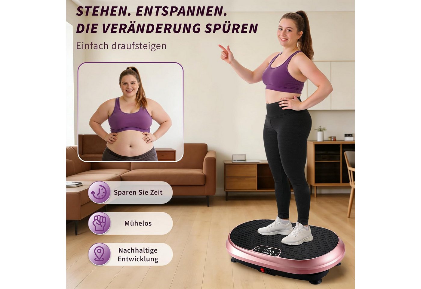 Nettlife Vibrationsplatte 3D 9 Trainingsprogramme 199 Intensitätsstufen 2 Bändern Fernbedienung, 200 W, Vibration Plate Bluetooth Fitnessgeräte Zuhause Max. Belastung 150 KG Bild 3