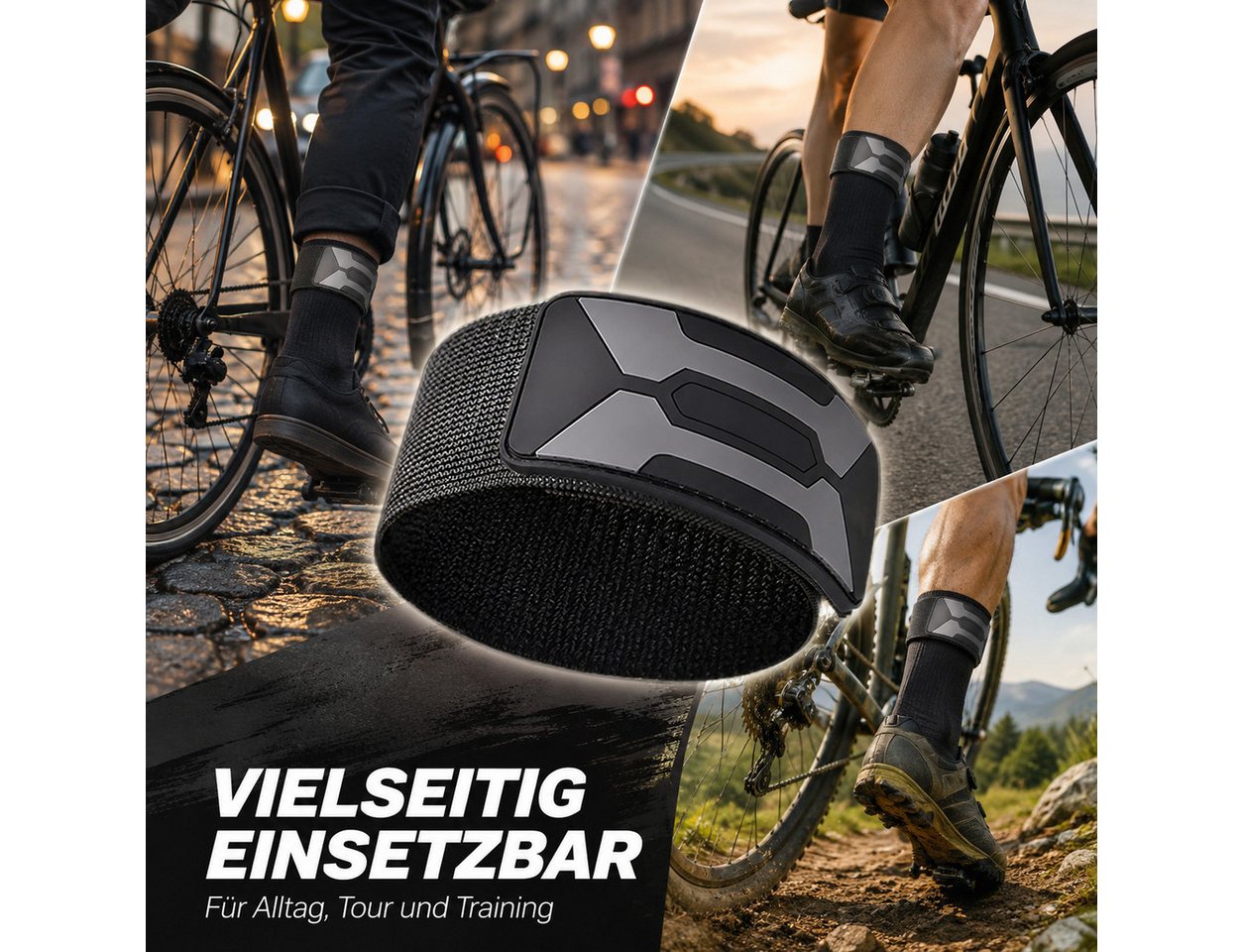Luckice Reflektorband Wasserdichte verstellbare reflektierende elastische Beinbänder, (Set, Reflektierende verstellbare Knöchelriemen mit wasserabweisender), Breitband‑Design für hohe Stabilität, verhindert Kettenverhedderungen Bild 2