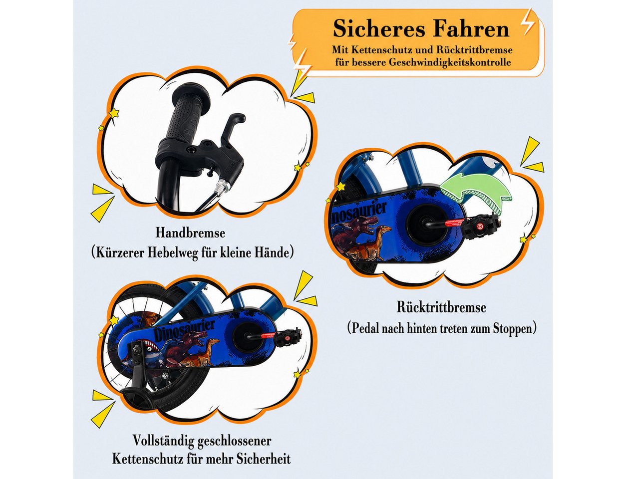 RULLY Kinderfahrrad Kinderfahrrad für Jungen 12/14/16 Zoll, 2–7 Jahre, 1 Gang, Mit Stützrädern Rücktrittbremse, Handbremse, Korb Bild 2