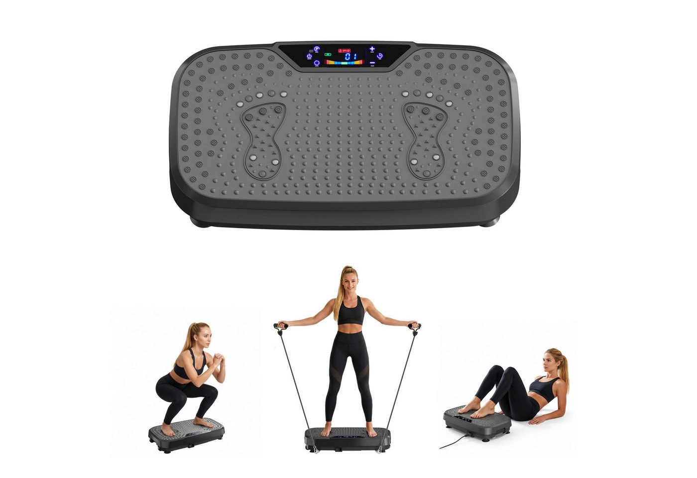FLEXISPOT Vibrationsplatte Fitness-Vibrationsgerät mit Widerstandsbändern für Ganzkörpertraining, 150 W, 120 Intensitätsstufen, 4 Modi, 120kg Belastbar,inkl. 2 Widerstandsbänder, 1 Fernbedienung Bild 5