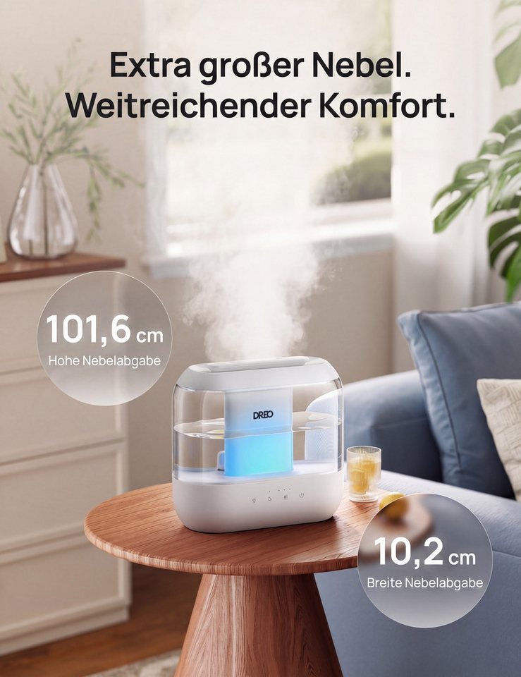 Dreo Luftbefeuchter Schlafzimmer 4L Top-Fill Luftbefeuchter, leiser Ultraschall-Kaltnebel, 4,10 l Wassertank, 32H Laufzeit Öl-Diffusor und Nachtlicht,für Kinderzimmer Bild 3
