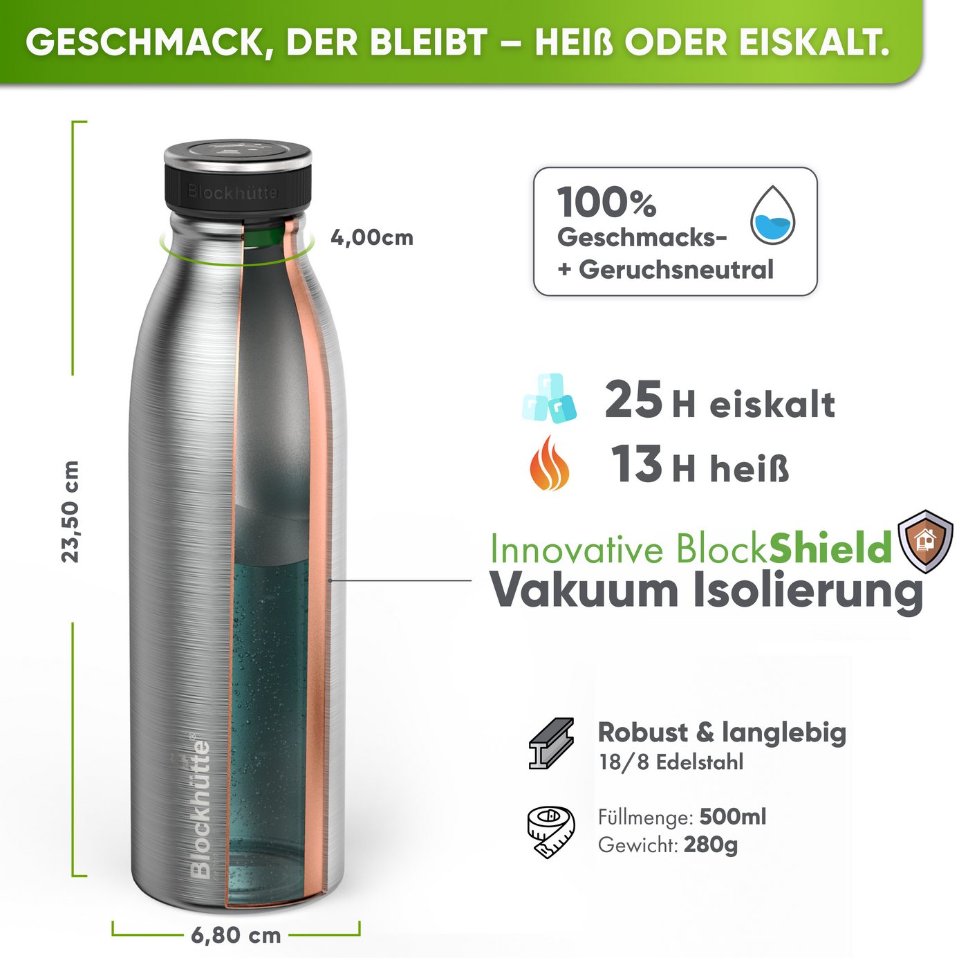 Blockhütte Isolierflasche, Auslaufsicher, 13 Stunden heiß, 25 Stunden kalt Bild 5