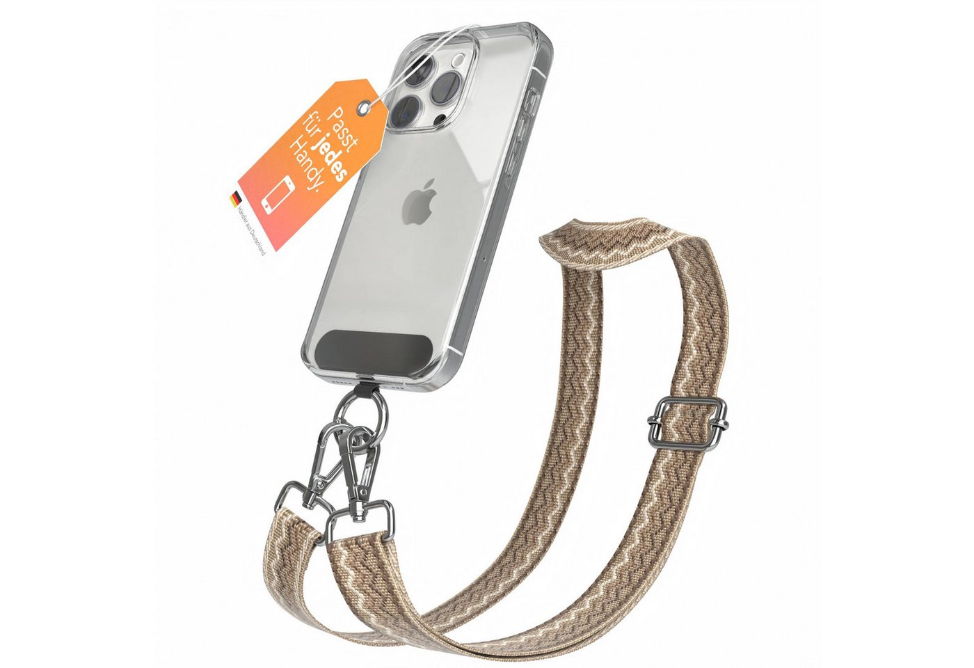EAZY CASE Handykette Universal für alle Smartphones Boho/Wave/Leo Style, Kette zum Umhängen Universal Wave Style Smartphonekette Kordel Braun Bild 2