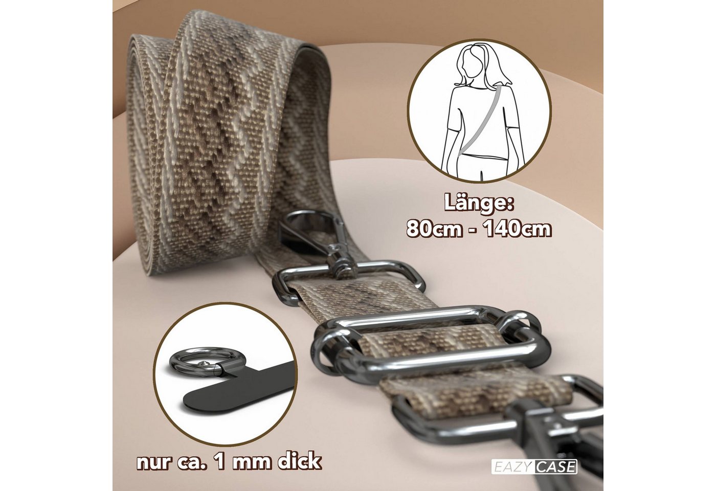 EAZY CASE Handykette Universal für alle Smartphones Boho/Wave/Leo Style, Kette zum Umhängen Universal Wave Style Smartphonekette Kordel Braun Bild 5