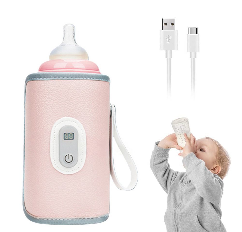 Coonoor Babyflaschenwärmer Tragbarer Baby Flaschenwärmer zur Temperaturhaltung, hält Wärme bis zu 24 h, 5 Temperaturstufen zur Auswahl, USB-Ladung