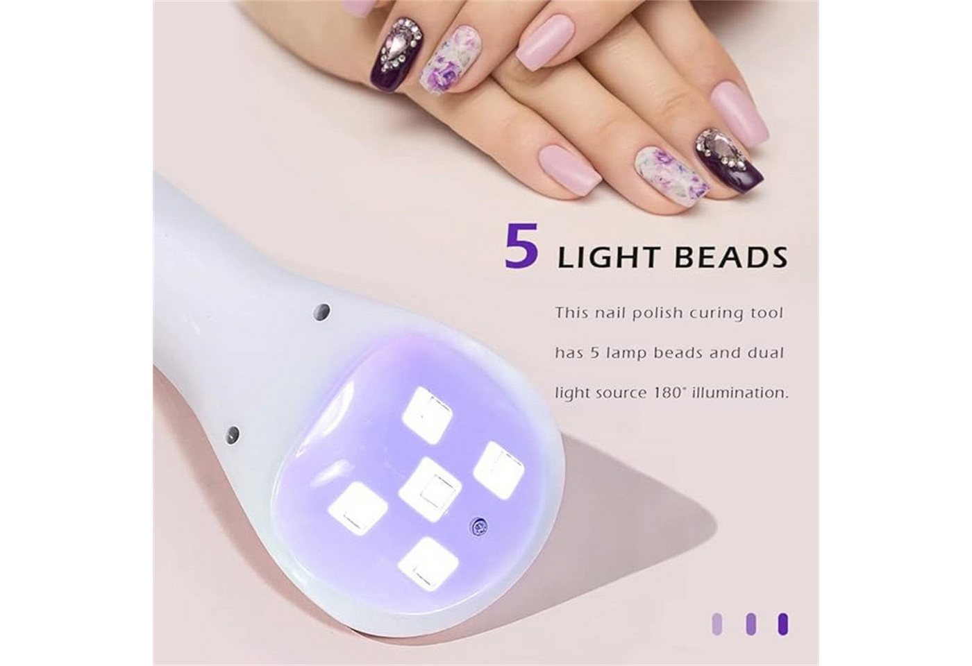 AURIVION Lichthärtungsgerät LED UV Nagellampe Handheld für Gel-Nägel, 1-tlg., Tragbare UV Nagellampe für Zuhause & unterwegs, Mini Lichthärtungsgerät für schnelle Maniküre