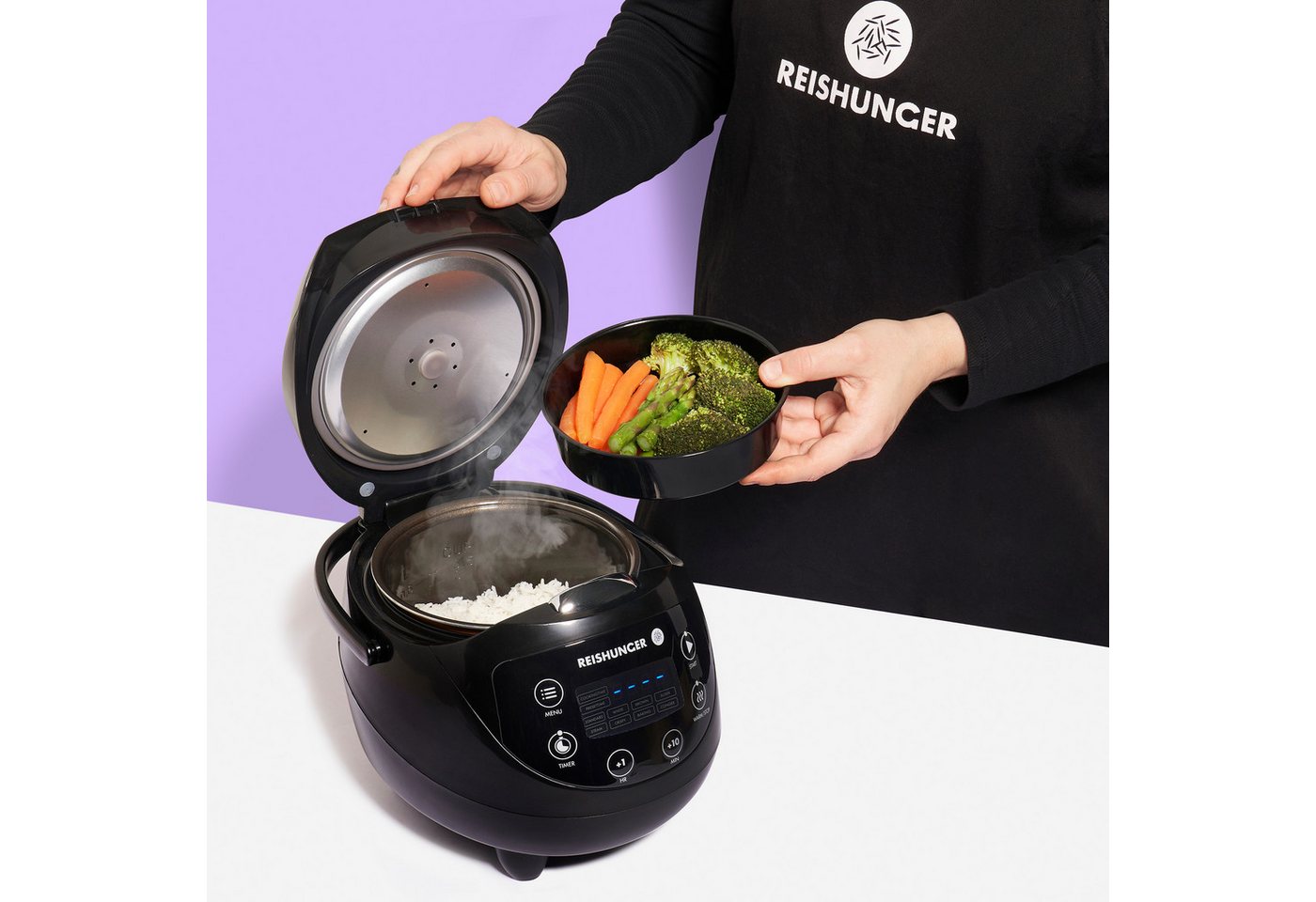 Reishunger Reiskocher Digital Mini – 0,6 L – Multikocher – 8 Programme – Keramikbeschichtung, 350 W, Innovative Fuzzy Logic 7-Kochphasen-Technologie Bild 2