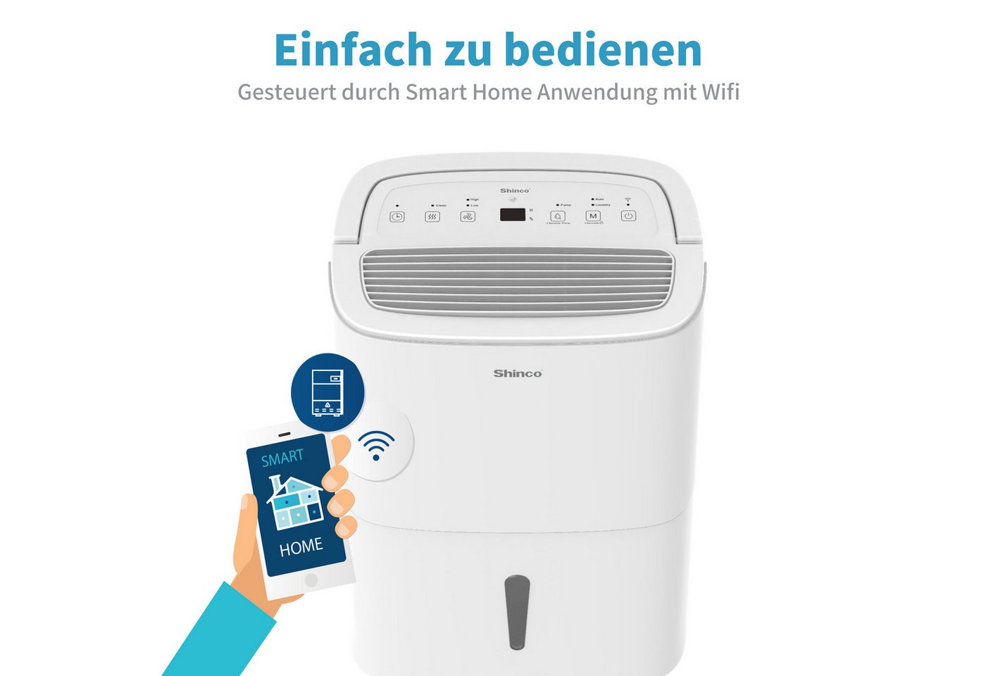 Shinco Luftentfeuchter Luftentfeuchter Elektrisch 50L, Entfeuchter für 165m³, Wifi, Pump, für 165 m³ Räume, Entfeuchtung 50 l/Tag, Tank 7 l, 50L elektrischer Luftentfeuchter, für 165m³, pump, wifi Bild 2