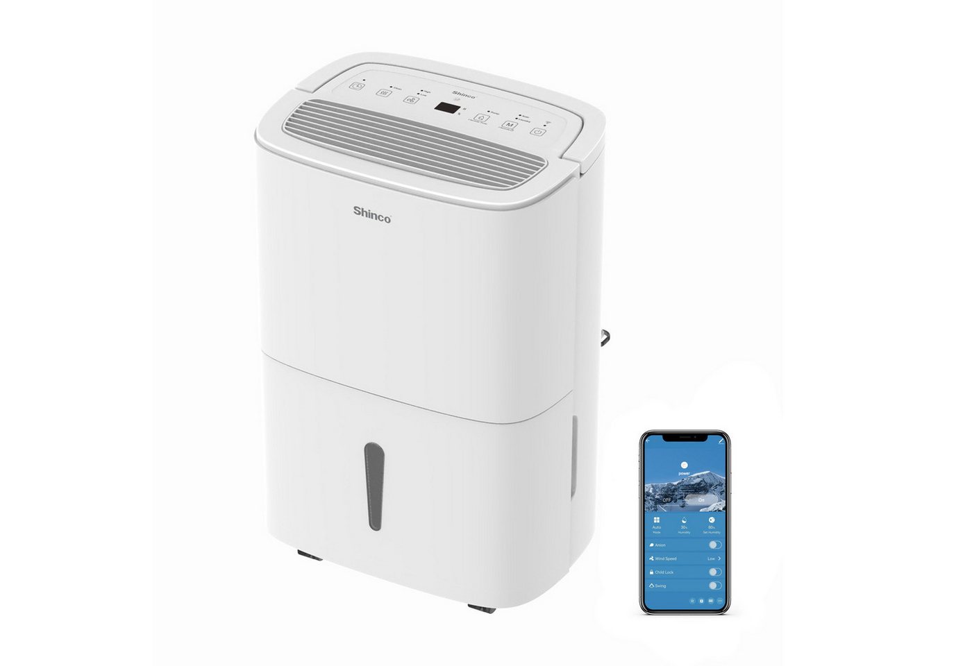Shinco Luftentfeuchter Luftentfeuchter Elektrisch 50L, Entfeuchter für 165m³, Wifi, Pump, für 165 m³ Räume, Entfeuchtung 50 l/Tag, Tank 7 l, 50L elektrischer Luftentfeuchter, für 165m³, pump, wifi Bild 3