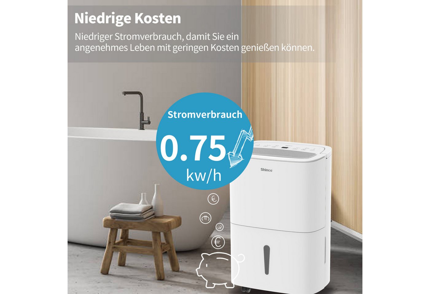 Shinco Luftentfeuchter Luftentfeuchter Elektrisch 50L, Entfeuchter für 165m³, Wifi, Pump, für 165 m³ Räume, Entfeuchtung 50 l/Tag, Tank 7 l, 50L elektrischer Luftentfeuchter, für 165m³, pump, wifi Bild 4