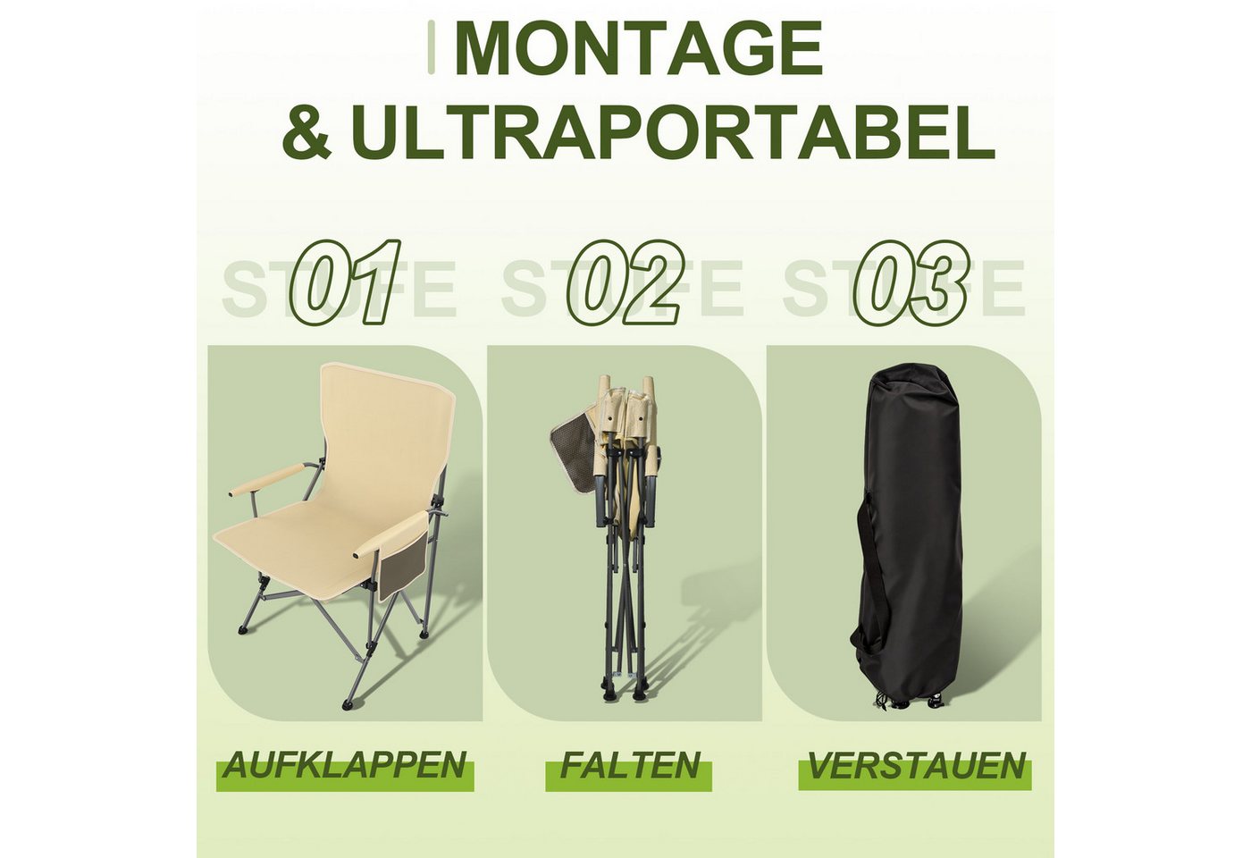 FIVMEN Campingstuhl Angelstuhl Faltbar Klappstühle mit Getränkehalter & Tasche, Faltstuhl Liegestuhl Relaxsessel für Garten Picknick Bild 4