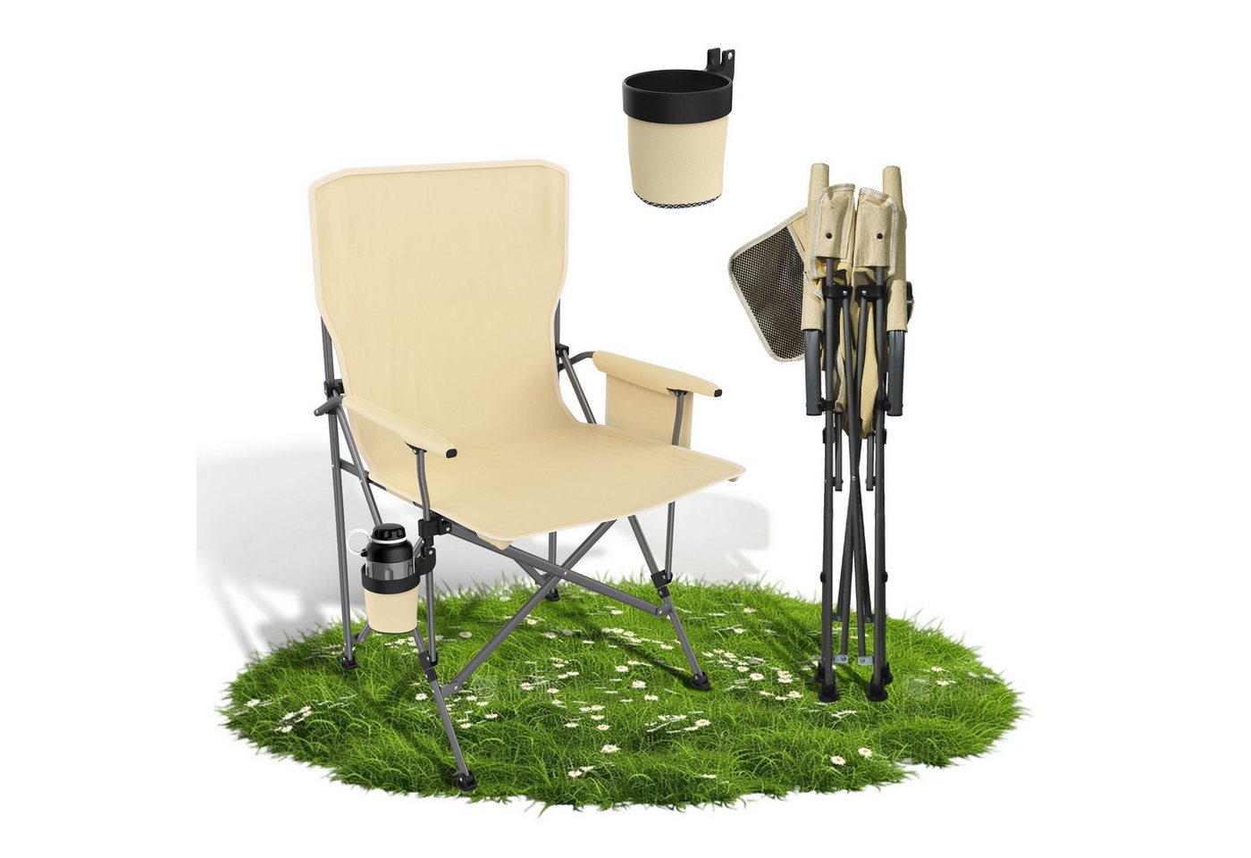 FIVMEN Campingstuhl Angelstuhl Faltbar Klappstühle mit Getränkehalter & Tasche, Faltstuhl Liegestuhl Relaxsessel für Garten Picknick Bild 5