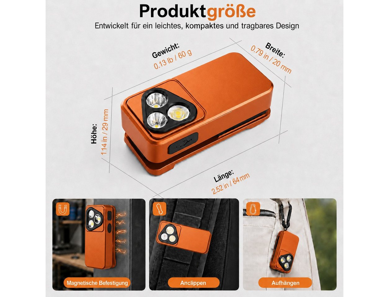 Futicare LED Taschenlampe wiederaufladbar, 500 lm Mini Taschenlampe mit Magnet & Clip, (9 Lichtmodi, Spotlicht bis 120 m, Flutlicht 350 lm), IPX6 EDC Arbeitsleuchte für Werkstatt, Camping & Outdoor