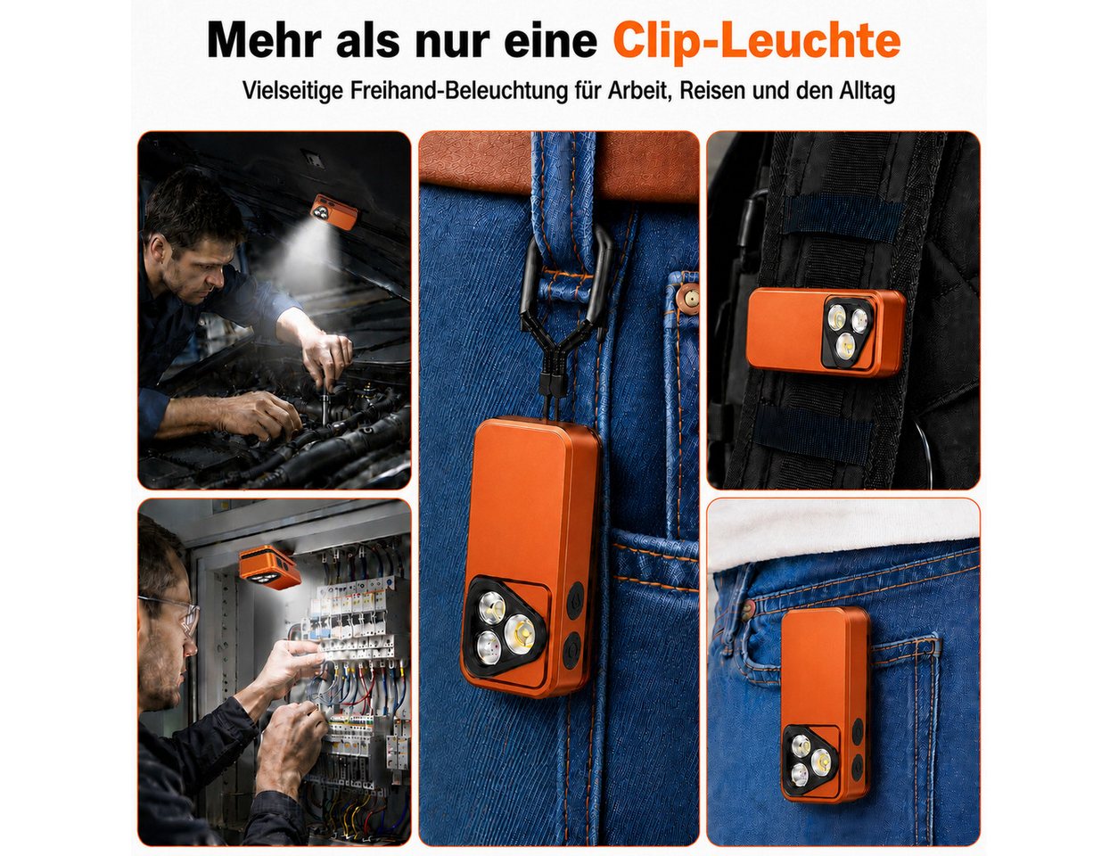 Futicare LED Taschenlampe wiederaufladbar, 500 lm Mini Taschenlampe mit Magnet & Clip, (9 Lichtmodi, Spotlicht bis 120 m, Flutlicht 350 lm), IPX6 EDC Arbeitsleuchte für Werkstatt, Camping & Outdoor Bild 3