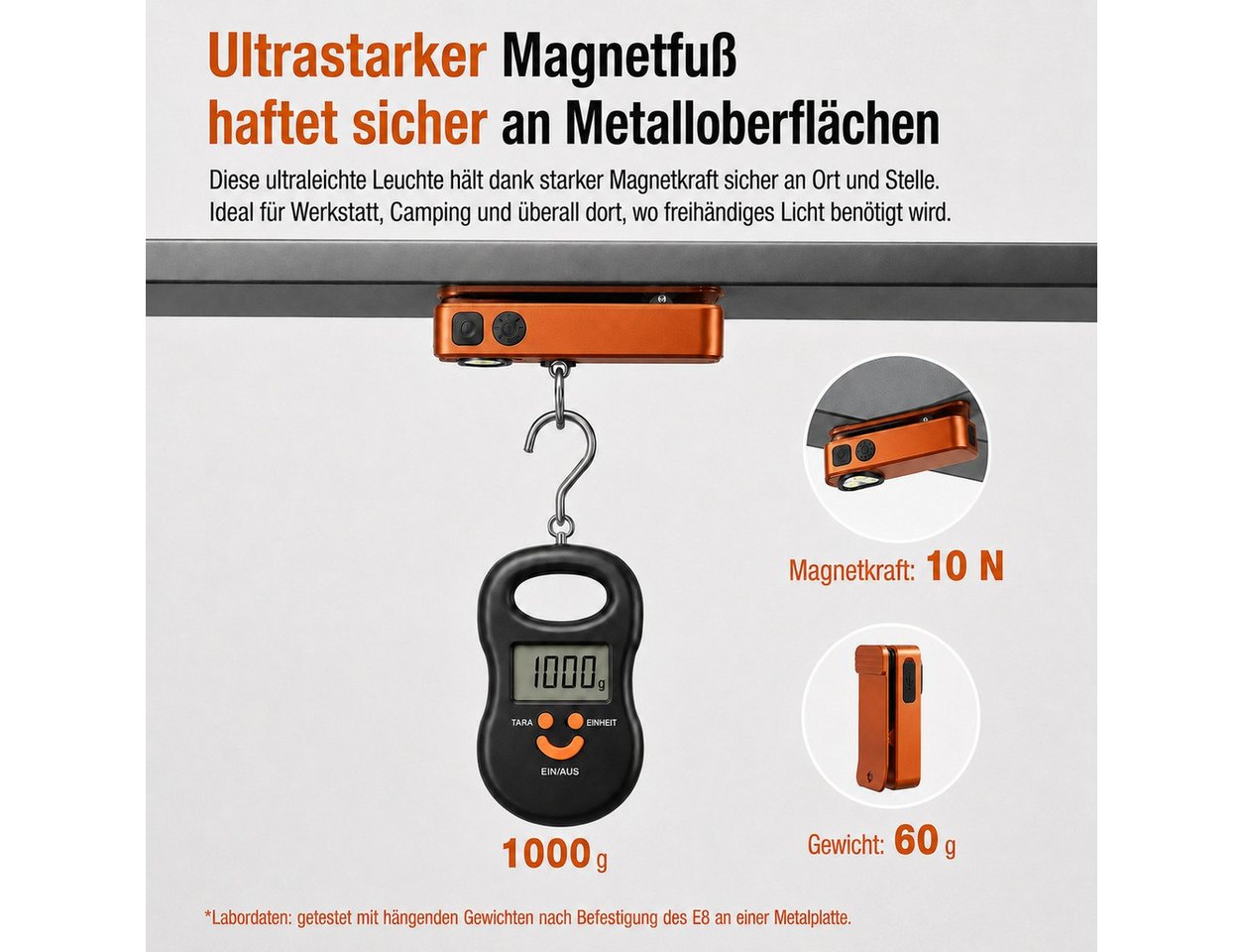 Futicare LED Taschenlampe wiederaufladbar, 500 lm Mini Taschenlampe mit Magnet & Clip, (9 Lichtmodi, Spotlicht bis 120 m, Flutlicht 350 lm), IPX6 EDC Arbeitsleuchte für Werkstatt, Camping & Outdoor Bild 5