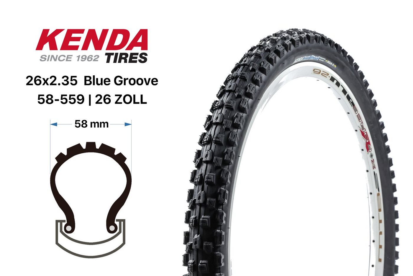 KENDA Fahrradreifen 26 Zoll Fahrrad Reifen KENDA Blue Groove 26x2.35 MTB Mountain Bike Bild 3