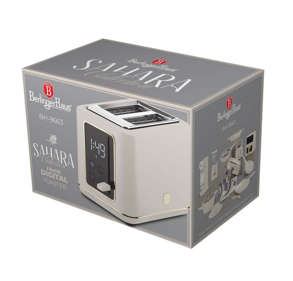 BerlingerHaus Toaster Cremefarben Matt, 2 kurze Schlitze, für 2 Scheiben, 870 W, LED-Display, 7 Bräunungsstufen, Auftau- & Aufwärmfunktion Bild 2