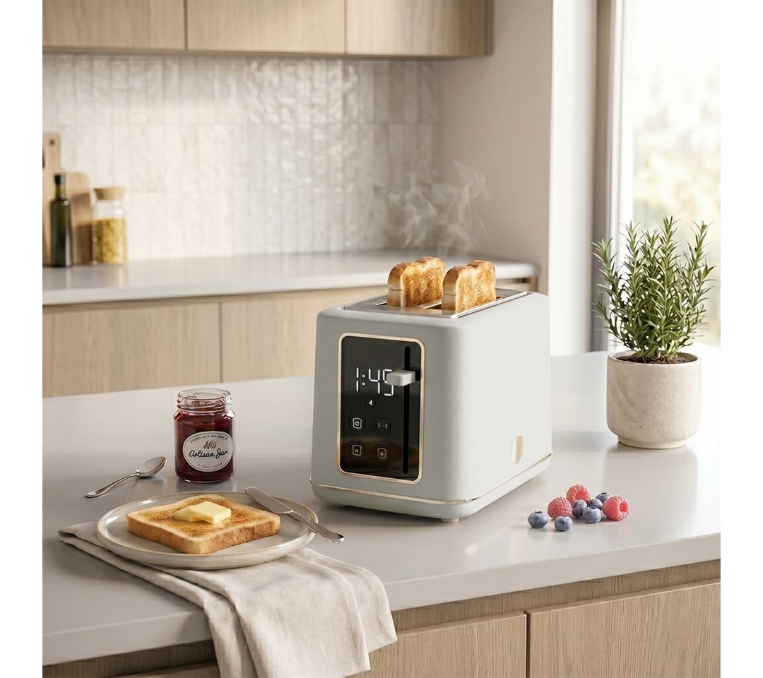 BerlingerHaus Toaster Cremefarben Matt, 2 kurze Schlitze, für 2 Scheiben, 870 W, LED-Display, 7 Bräunungsstufen, Auftau- & Aufwärmfunktion Bild 3
