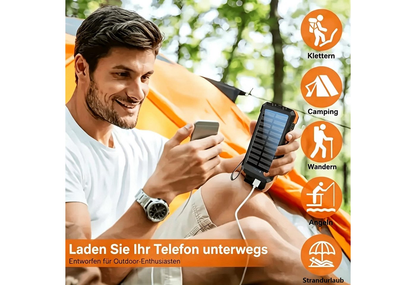 AIBISTAR 2 ser Set Solar Powerbank 20000mAh, LED, wasserdicht, Outdoor Solar Powerbank Solar Powerbank 20000 mAh (2 St), 2*20000 mAh,2 USB-Ausgänge,für Outdoor-Einsatz entwickelt