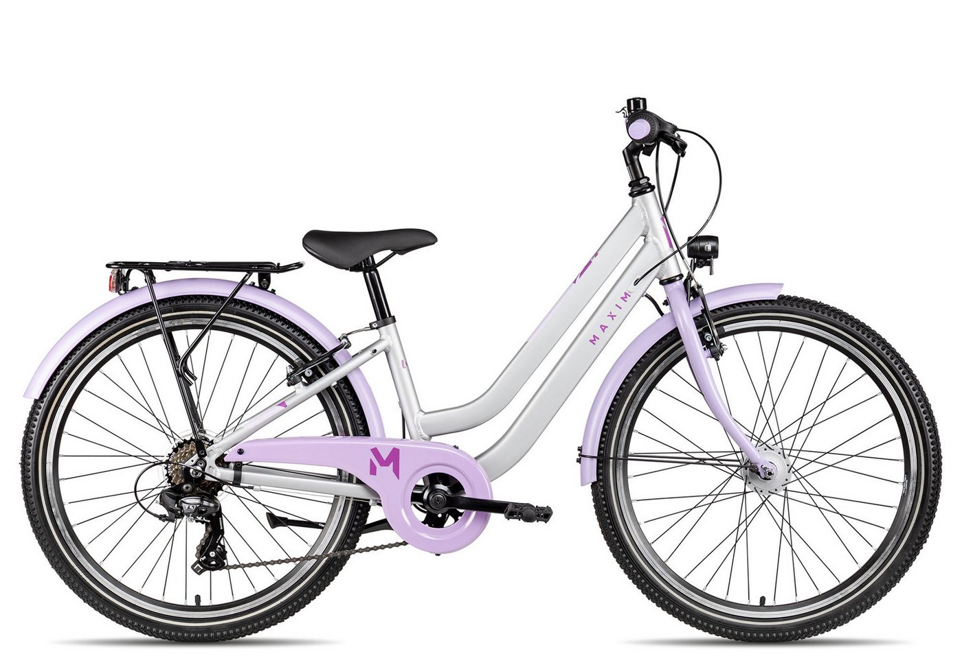 Maxim Kinderfahrrad Maxim Luna 24-7, 7 Gang Shimano Tourney RD-TY300 Schaltwerk, Kettenschaltung, Straßenausstattung violett/rosa