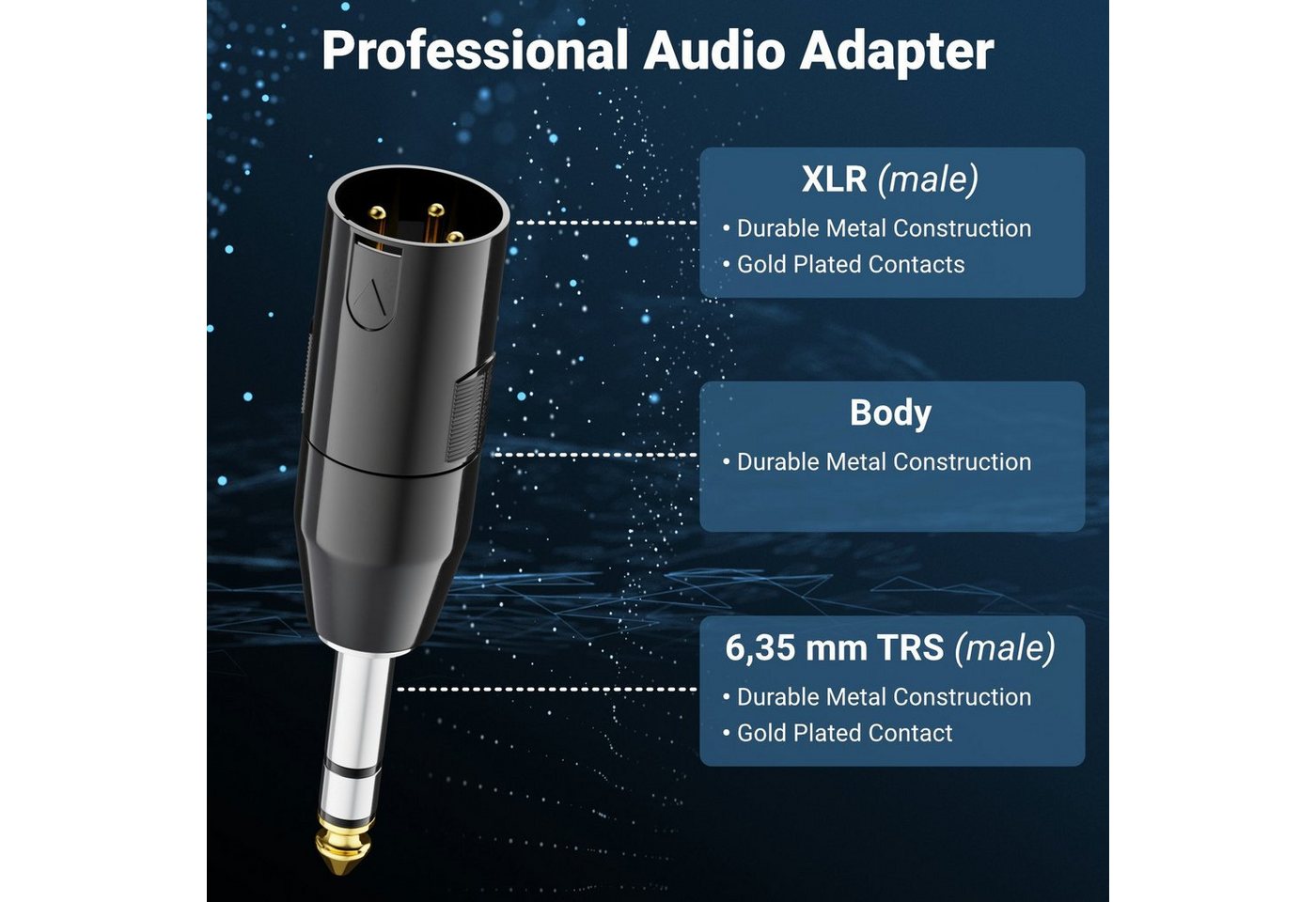 deleyCON deleyCON Audio Adapter XLR auf 6,3mm Stereo Klinke XLR Stecker auf Audio-Kabel Bild 2