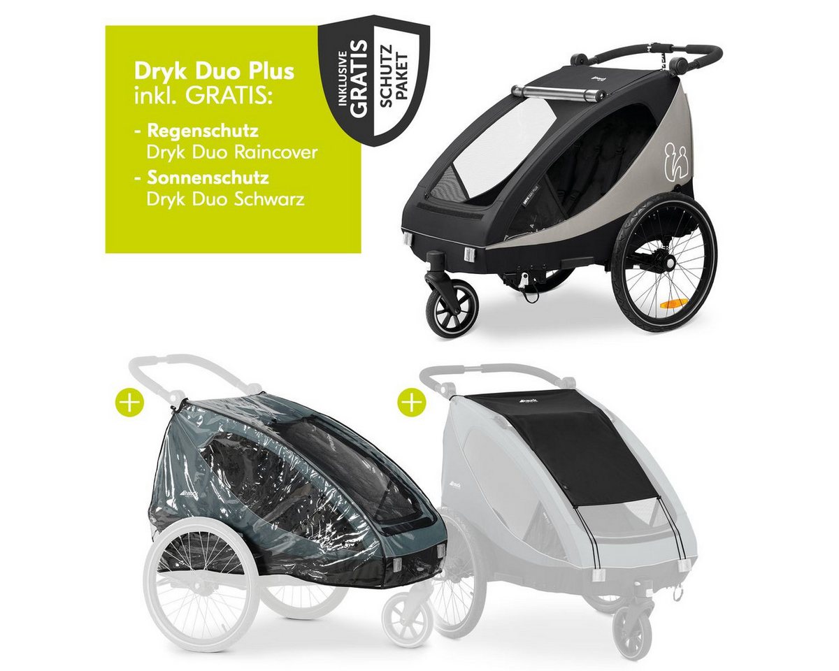 Hauck Fahrradkinderanhänger Dryk Duo Plus - Black, Fahrradanhänger Buggy für 2 Kinder mit Regen-& Sonnenschutz bis 44 kg Bild 3