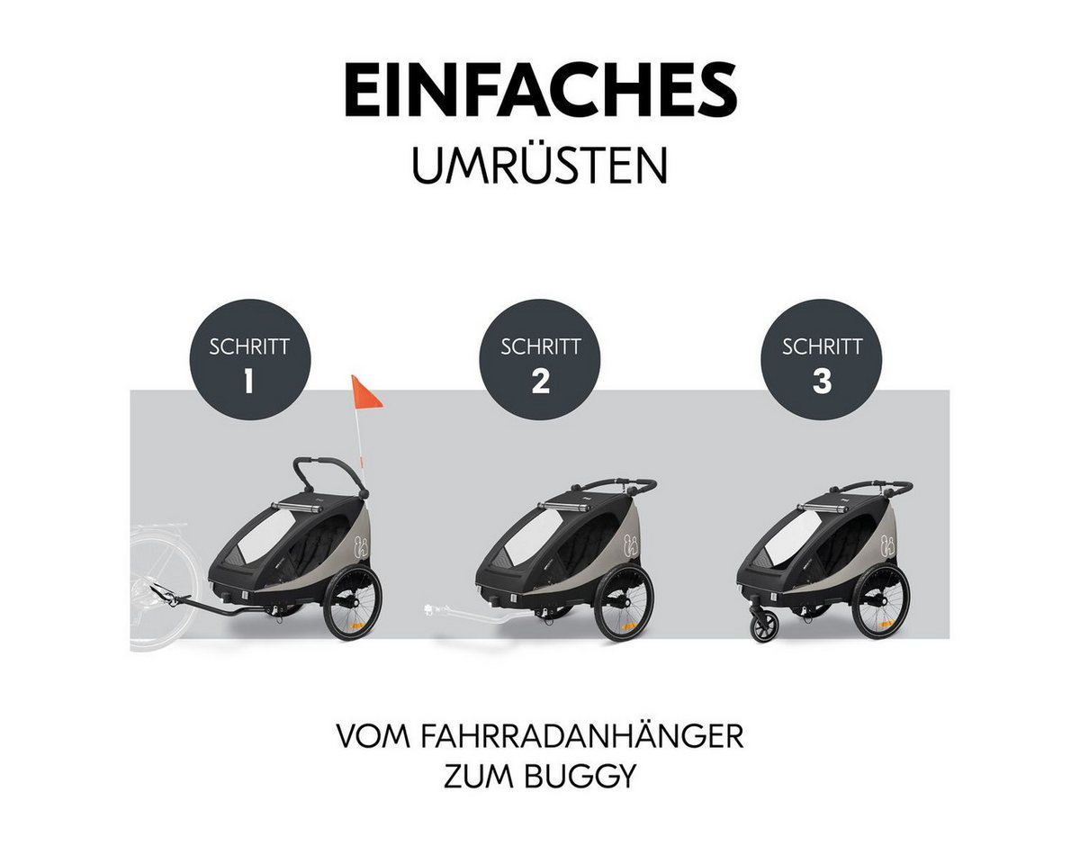 Hauck Fahrradkinderanhänger Dryk Duo Plus - Black, Fahrradanhänger Buggy für 2 Kinder mit Regen-& Sonnenschutz bis 44 kg Bild 4