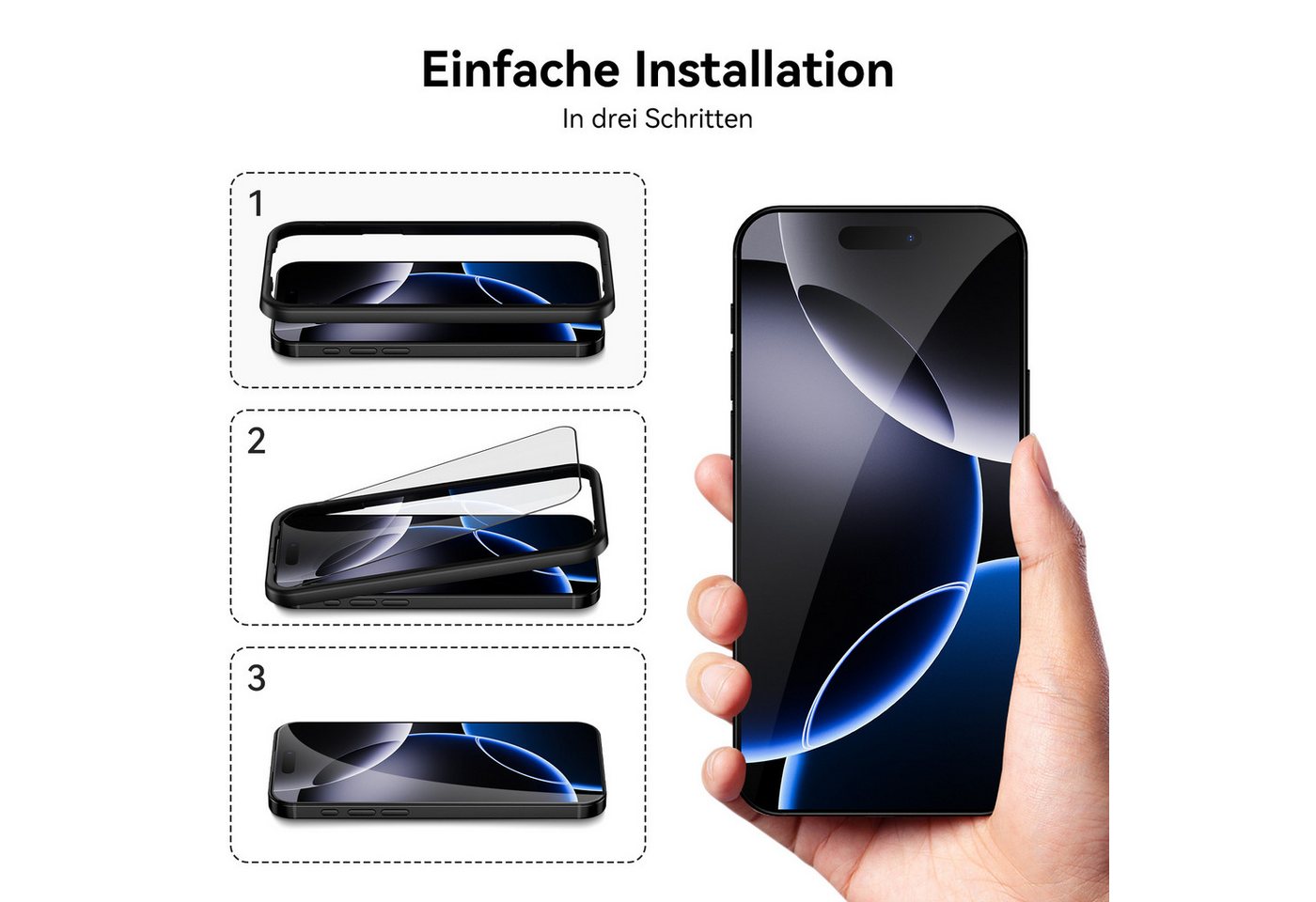 Sytifro Schutzfolie Panzerglas für iPhone 18/17 Serie,10H Härte Schutzfolie,Displayschutz, (iPhone 18 Pro Max/ iPhone 18 Pro/iPhone 17 Pro Max/ iPhone 17 Pro/ iPhone 17 Air/ iPhone 17/ iPhone 16 Pro Max/ iPhone 16 Pro/ iPhone 16 Plus/ iPhone 16, HD- Panzerglasfolie, blasenfrei Displayschutzfolie), 3 Schutzglas + 1 Montagerahmen, Premium Panzerfolie