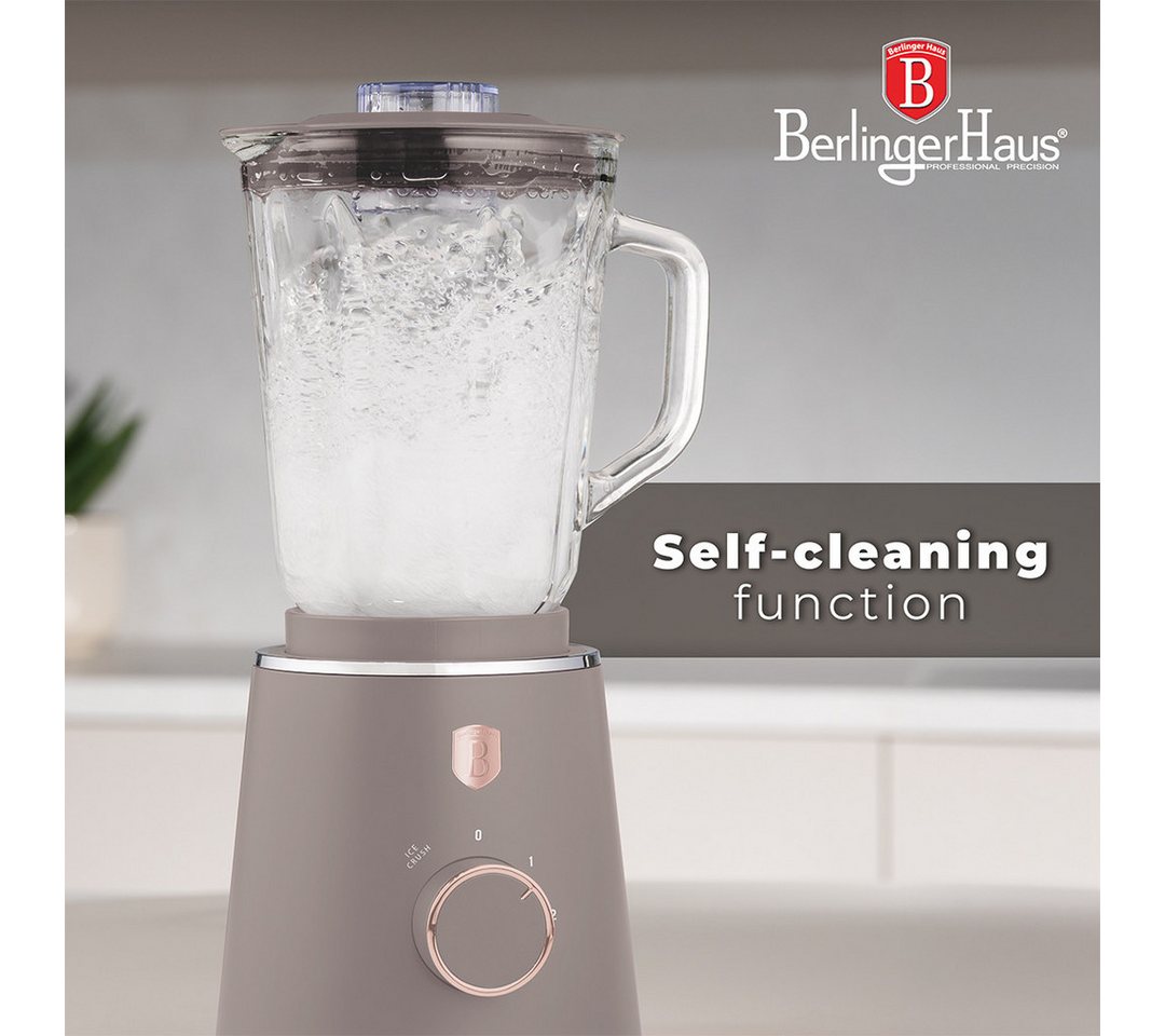 BerlingerHaus Standmixer BH 9819, 1000 W, 1,5 L Glasbehälter, 1000 W, Ice-Crush Funktion, Edelstahlmesser Bild 4