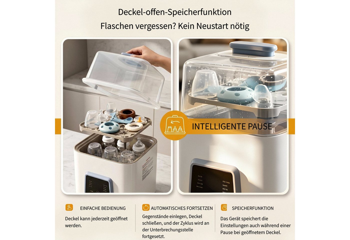 FOHERE Dampfsterilisator All-in-One Flaschenreiniger, Sterilisator und Trockner, 29 Sprühdüsen, 1-tlg. Bild 2