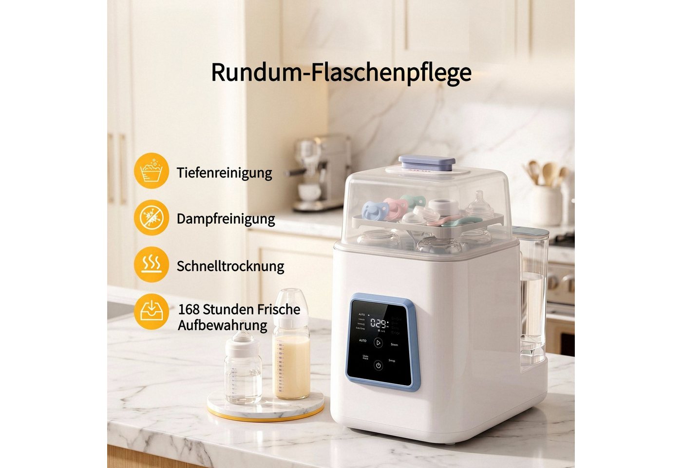FOHERE Dampfsterilisator All-in-One Flaschenreiniger, Sterilisator und Trockner, 29 Sprühdüsen, 1-tlg. Bild 3