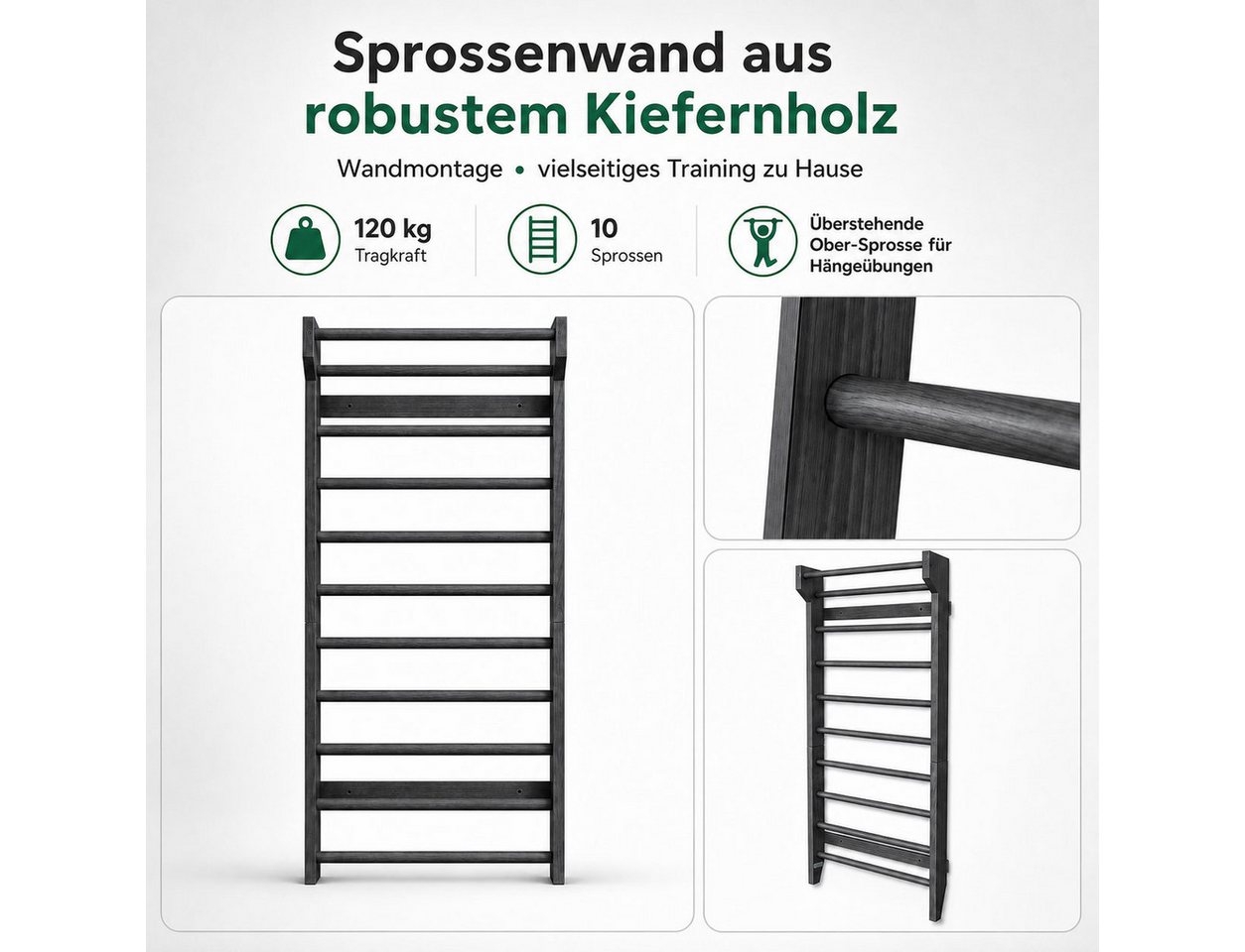 Bituxx Sprossenwand 195x80x8-14cm Schwarz, (MS-20117)
