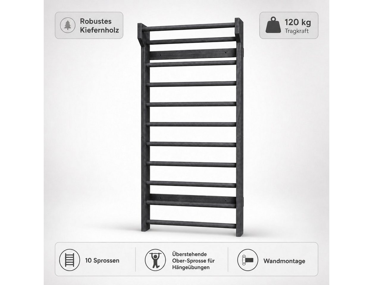 Bituxx Sprossenwand 195x80x8-14cm Schwarz, (MS-20117) Bild 2