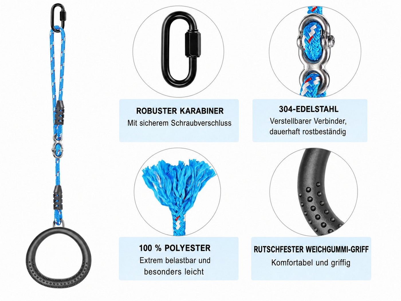 BeneLabel Turnring 2 Stück, Fitness Gymnastikringe für Kinder und Erwachsene (2-tlg), Calisthenics Trainingsringe mit verstellbarem Seil Bild 2