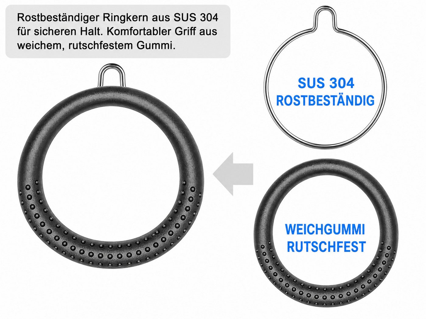 BeneLabel Turnring 2 Stück, Fitness Gymnastikringe für Kinder und Erwachsene (2-tlg), Calisthenics Trainingsringe mit verstellbarem Seil Bild 3