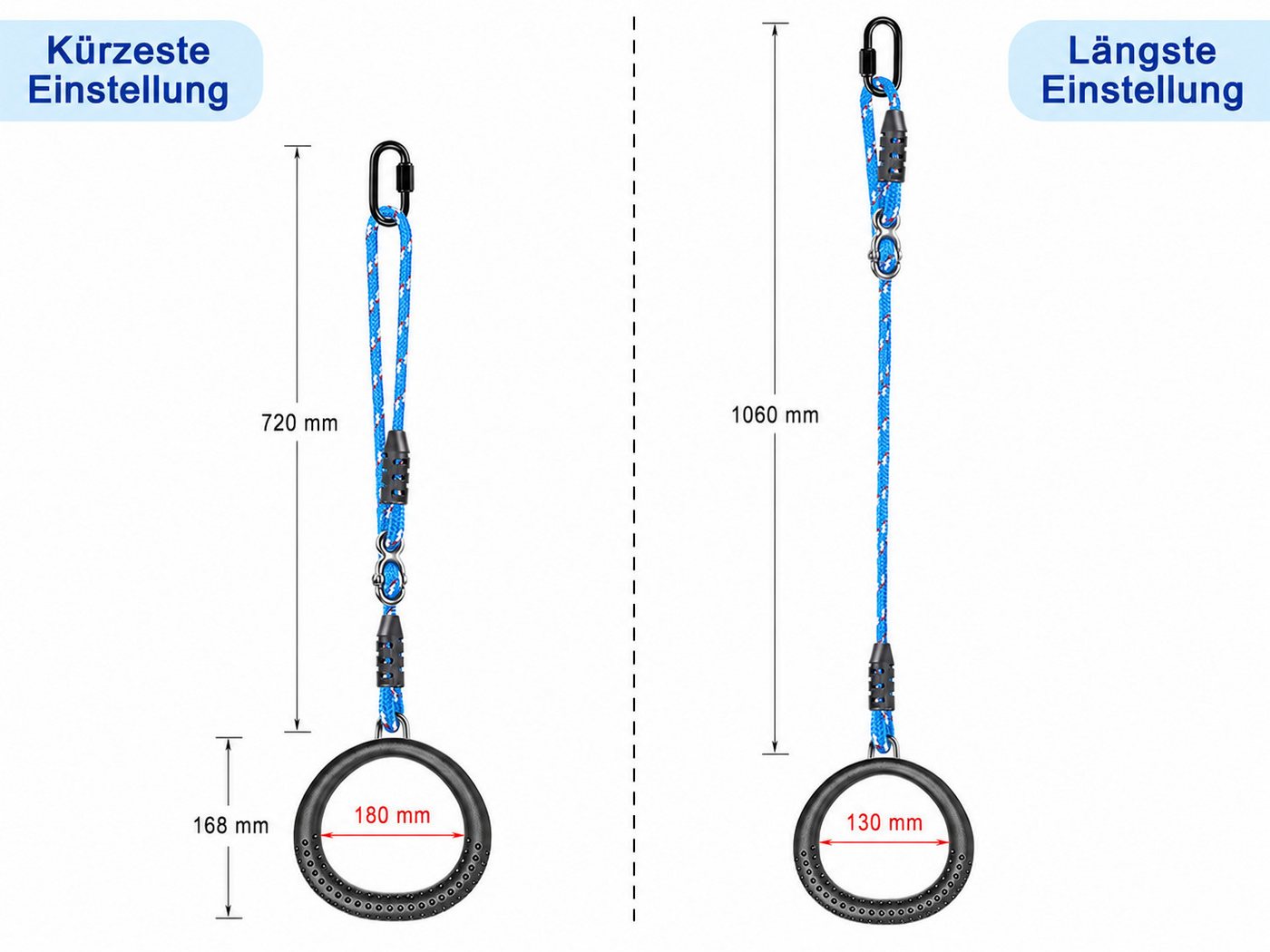 BeneLabel Turnring 2 Stück, Fitness Gymnastikringe für Kinder und Erwachsene (2-tlg), Calisthenics Trainingsringe mit verstellbarem Seil Bild 4