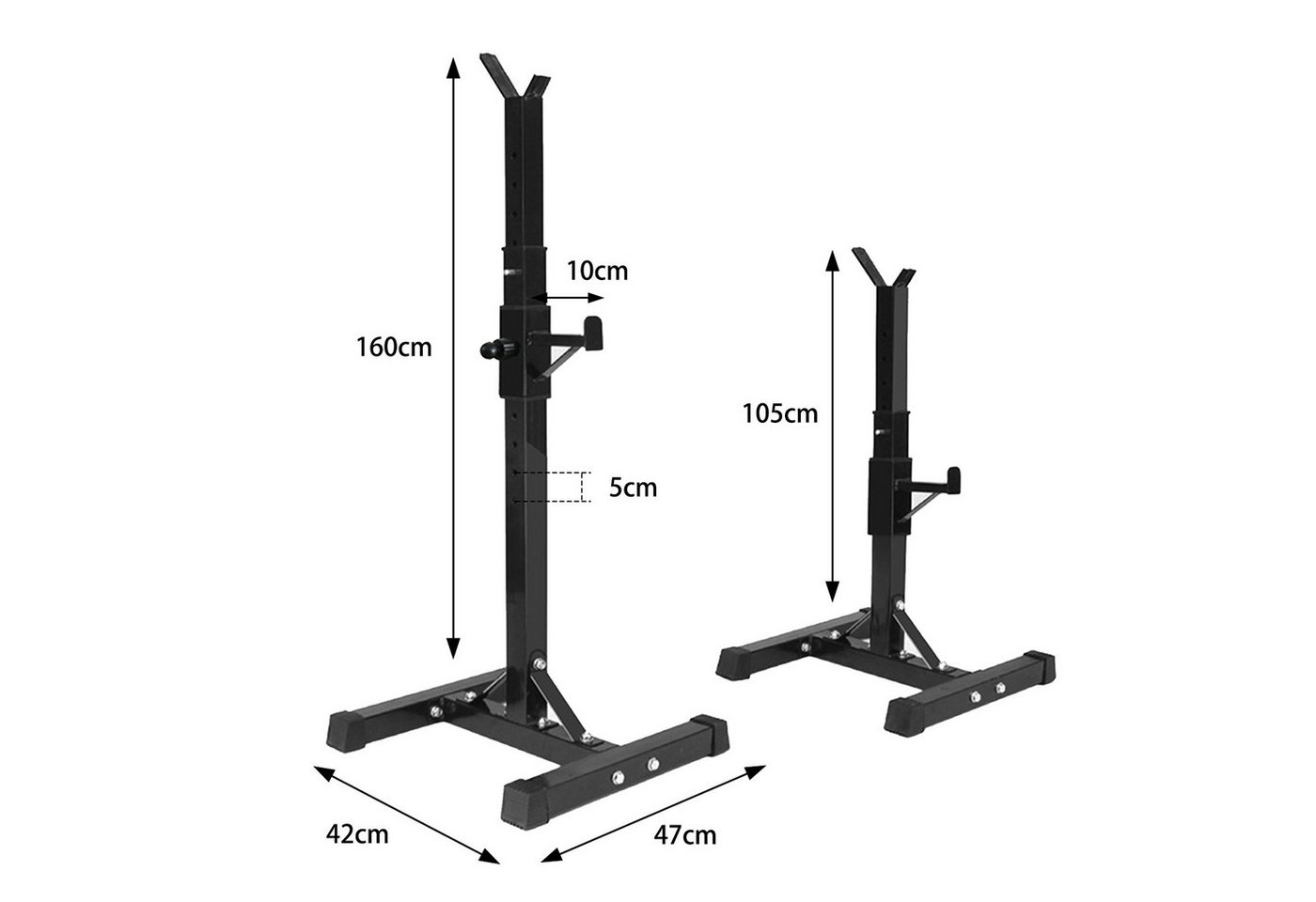 JEOBEST Squat Rack Hantelständer Verstellbare (106-160cm) Langhantelständer, 2 Einzelnen Ständern, Kniebeugeständer, Langhantelablage bis150kg Bild 2