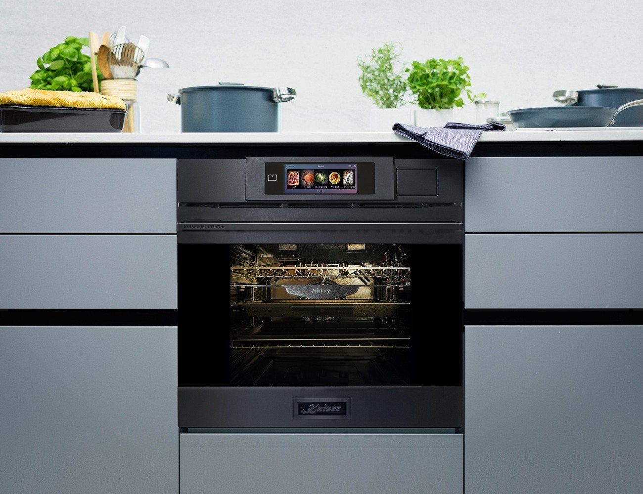 Kaiser Küchengeräte Backofen-Set Herd Set Autark Einbaubackofen XXL Multi 37,Multifunktions-Elektro-Dampfbackofen mit Dampfreinigung, 60 cm+Induktionskochfeld 60 cm +Grillplatte EH 6341+KCT 6140 FI+Grillplatte.., mit 1-fach-Teleskopauszug Bild 4