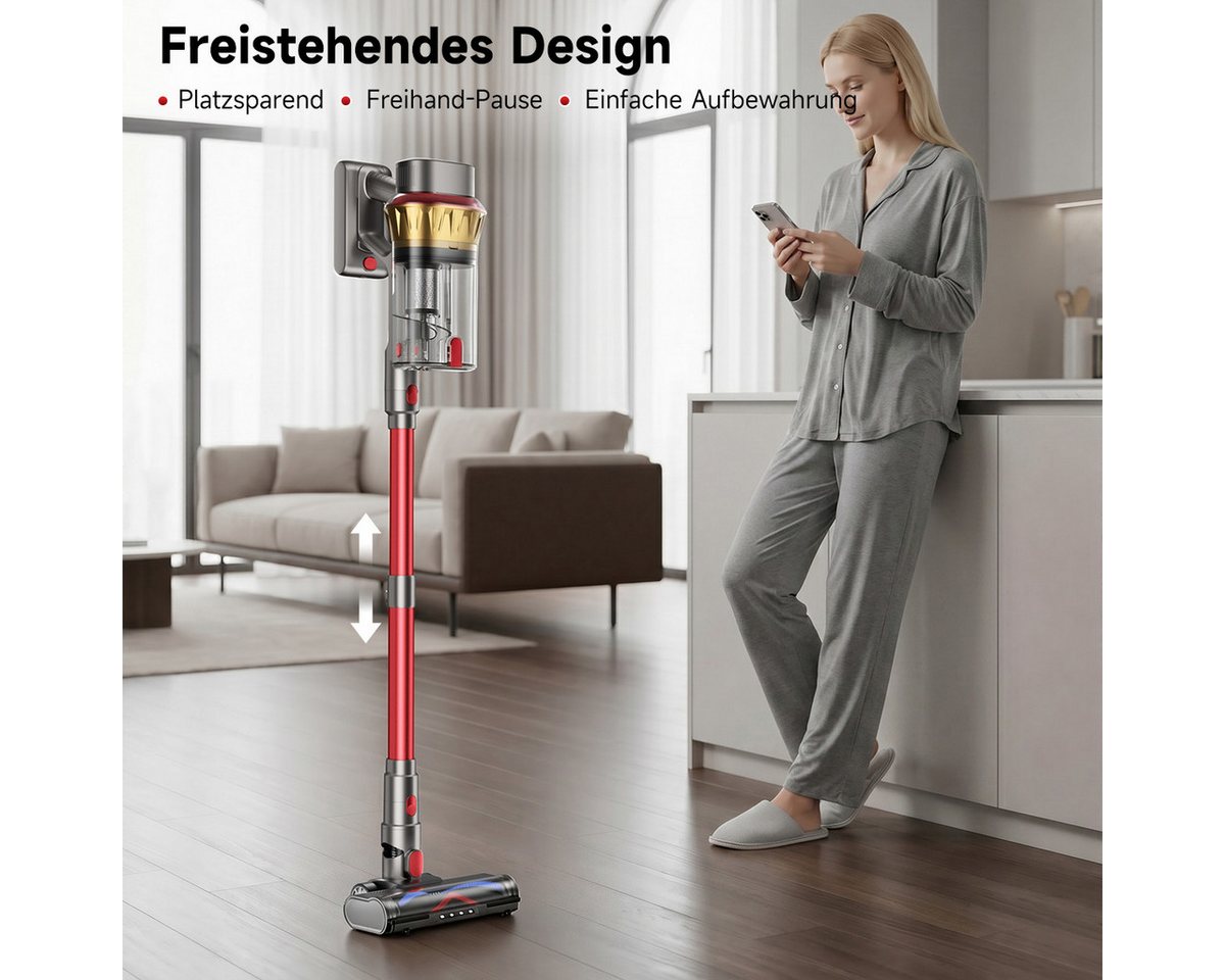 hganus Hand-und Stielstaubsauger Akku Staubsauger 85000Pa/2.8L/80min für Tierhaare/Teppiche/Hartböden, 650 W, beutellos, mit Display, Anti-Tangle-Bürste, Wandladestation, Ultraleise Bild 2